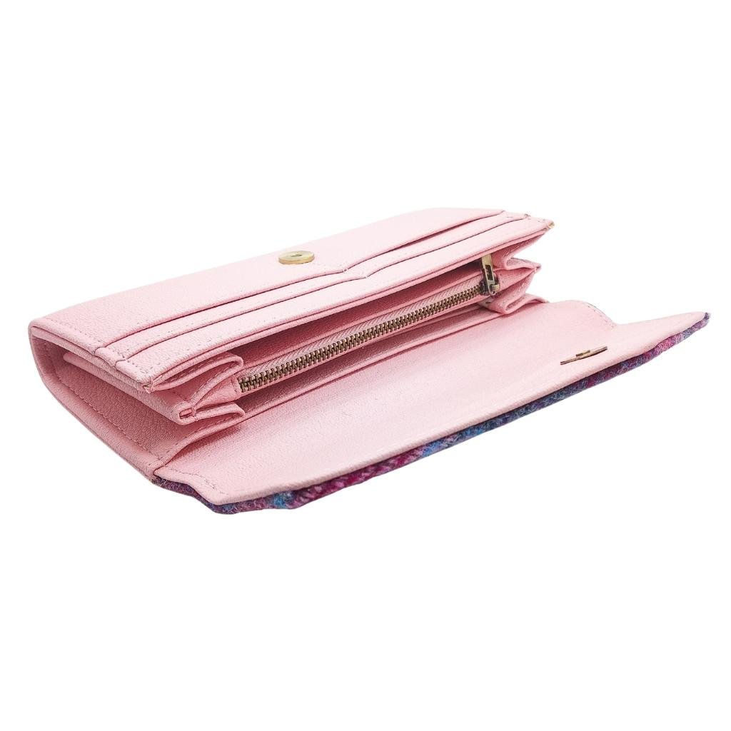 Islander Harris Tweed Large Clasp Clutch Purse 'Pink and Blue Tartan'