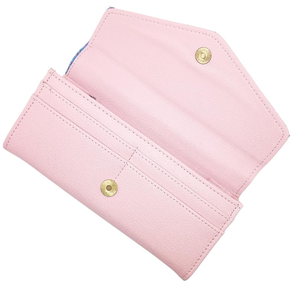 Islander Harris Tweed Large Clasp Clutch Purse 'Pink and Blue Tartan'