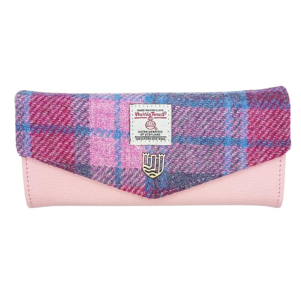 Islander Harris Tweed Large Clasp Clutch Purse 'Pink and Blue Tartan'