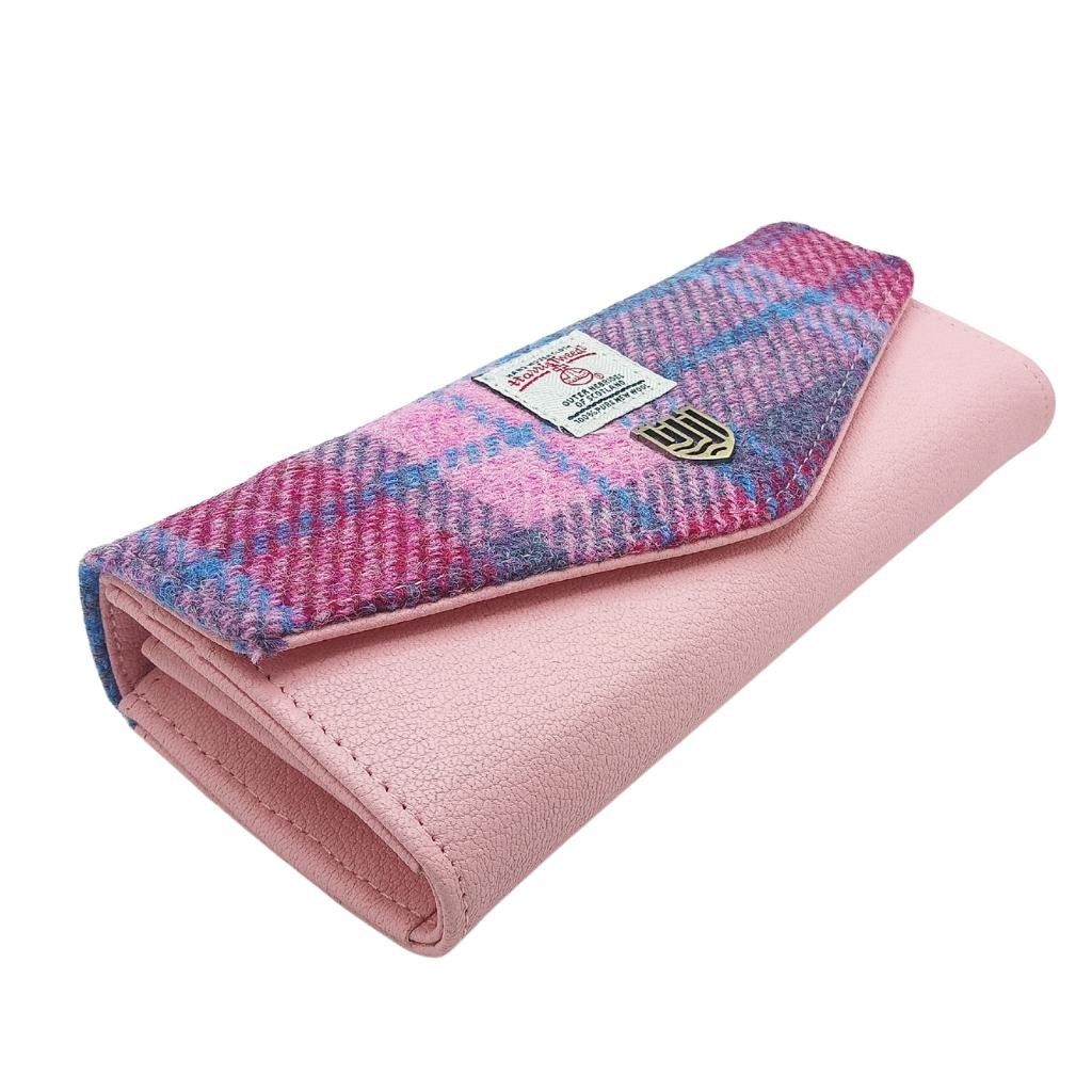 Islander Harris Tweed Large Clasp Clutch Purse 'Pink and Blue Tartan'