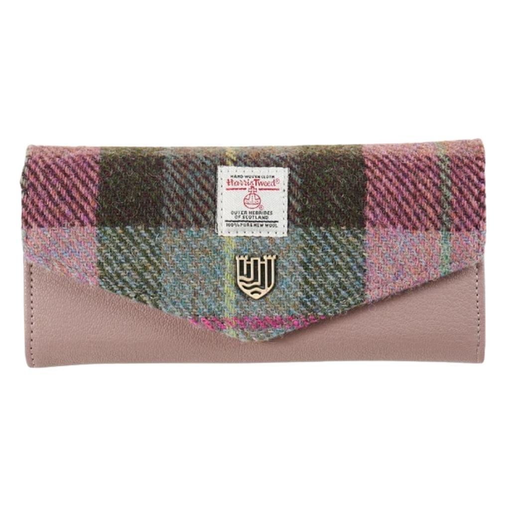 Islander Harris Tweed Large Clasp Clutch Purse 'Pink and Green Tartan'