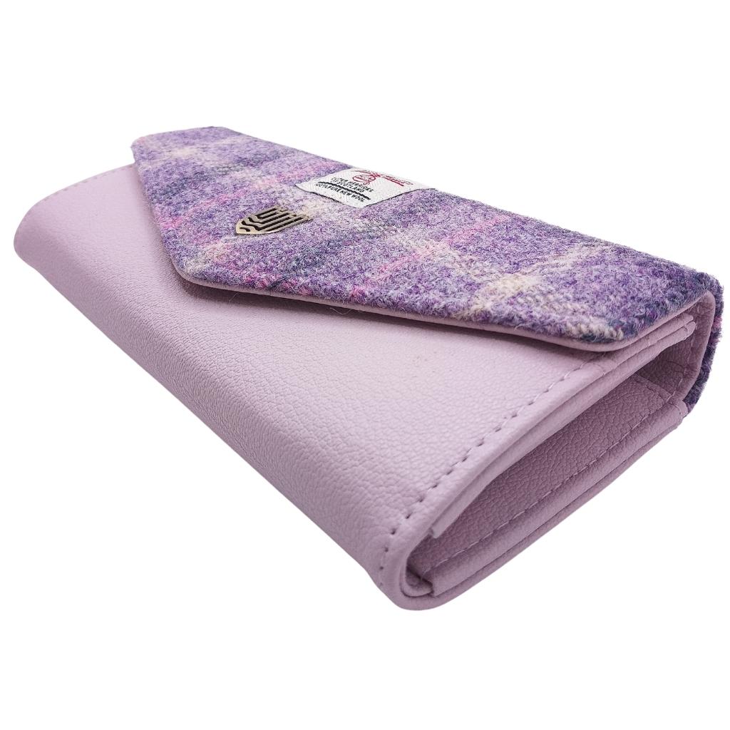 Islander Harris Tweed Large Clasp Clutch Purse 'Purple Tartan'