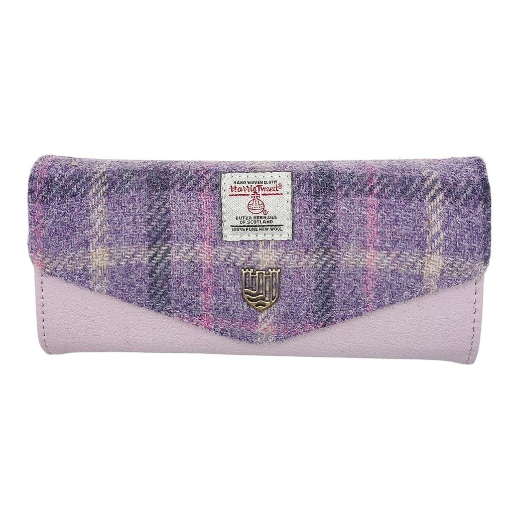 Islander Harris Tweed Large Clasp Clutch Purse 'Purple Tartan'