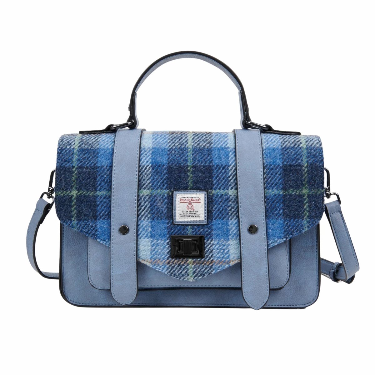 Islander Harris Tweed Large Satchel 'Blue Tartan'