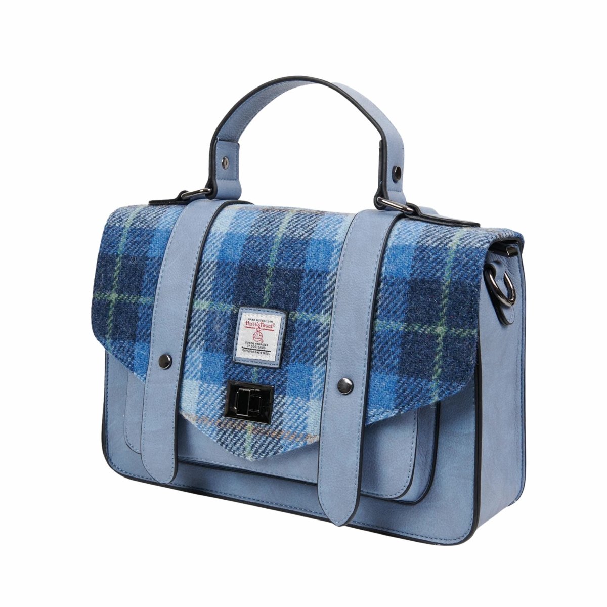Islander Harris Tweed Large Satchel 'Blue Tartan'