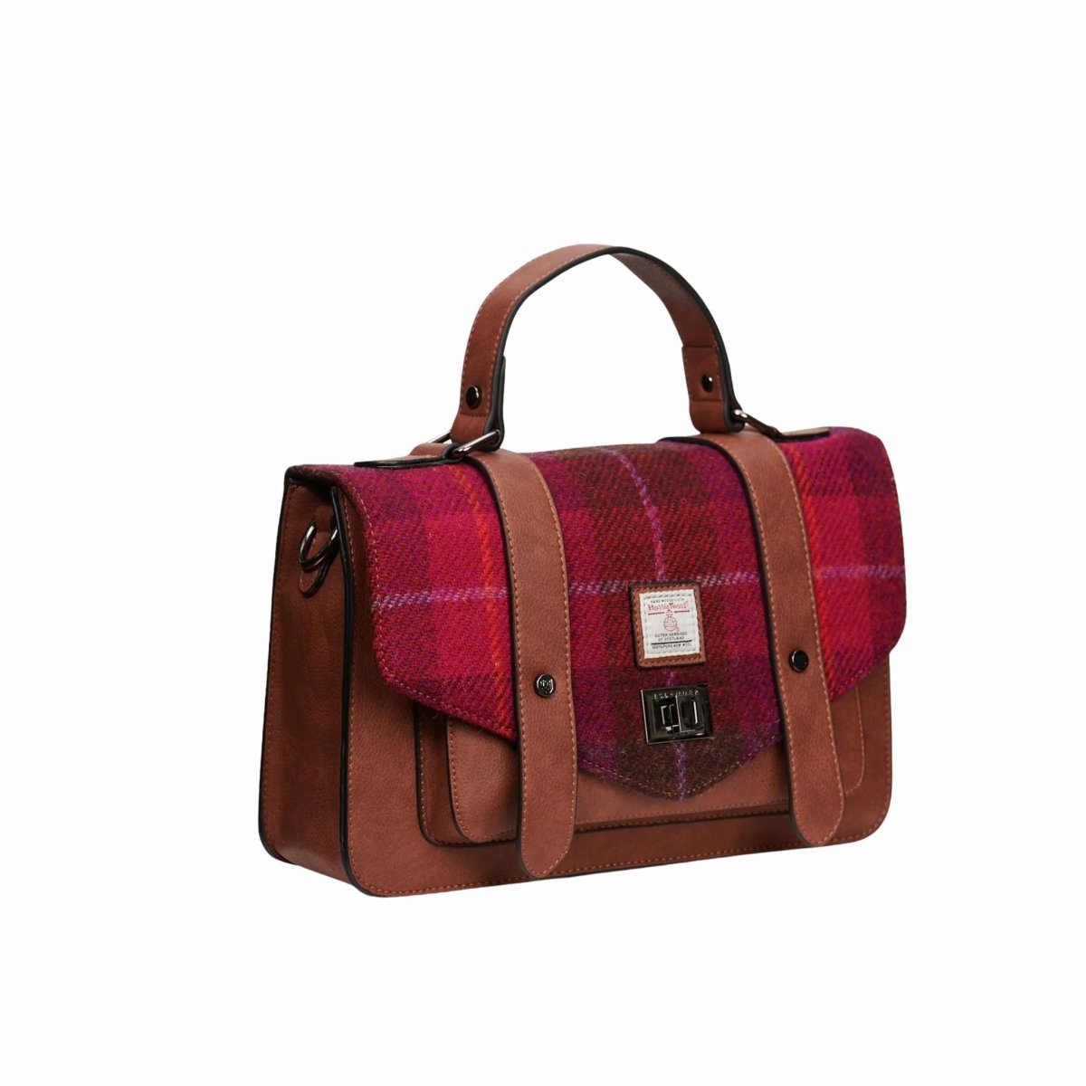 Islander Harris Tweed Large Satchel 'Fuchsia Tartan'