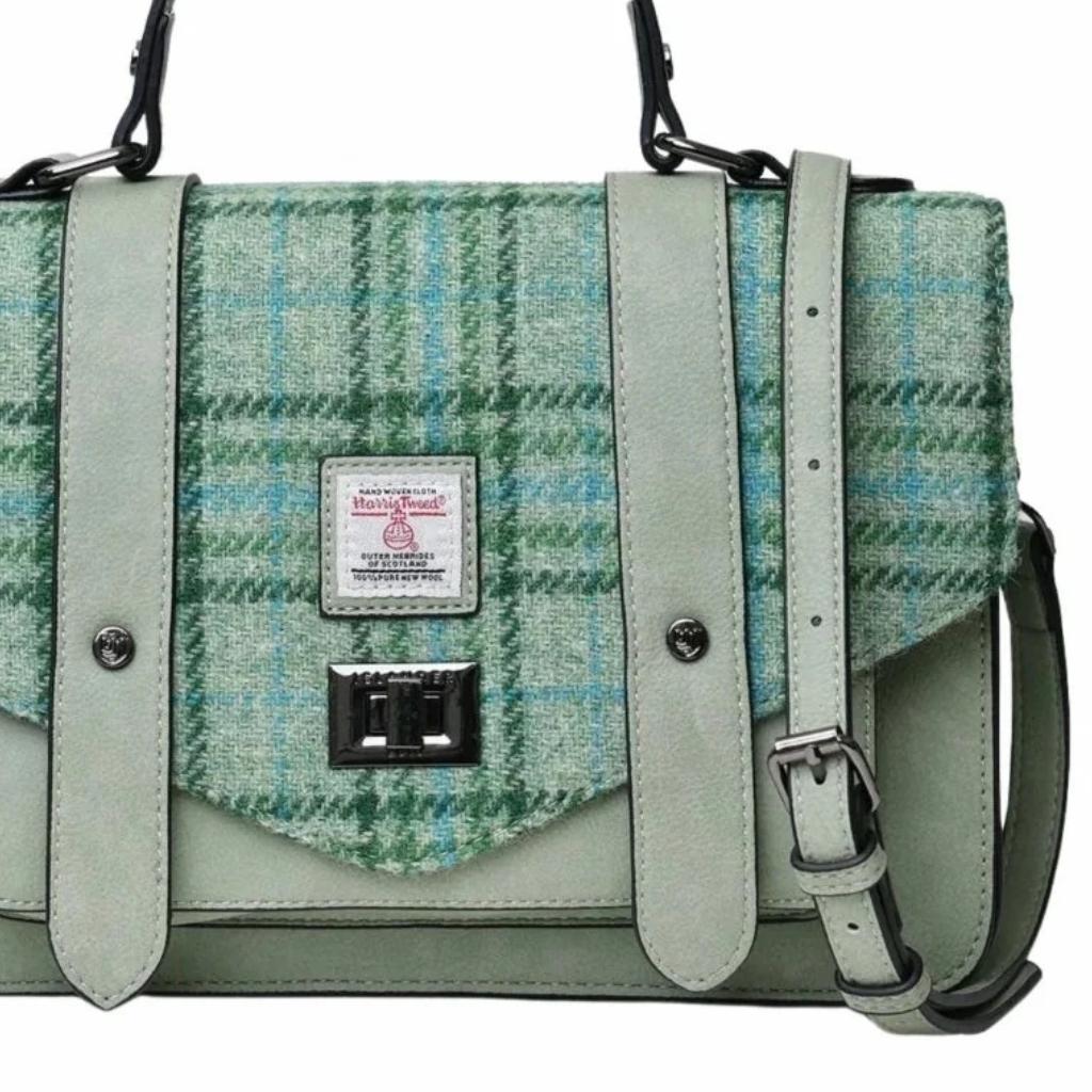 Islander Harris Tweed Large Satchel 'Mint Tartan'