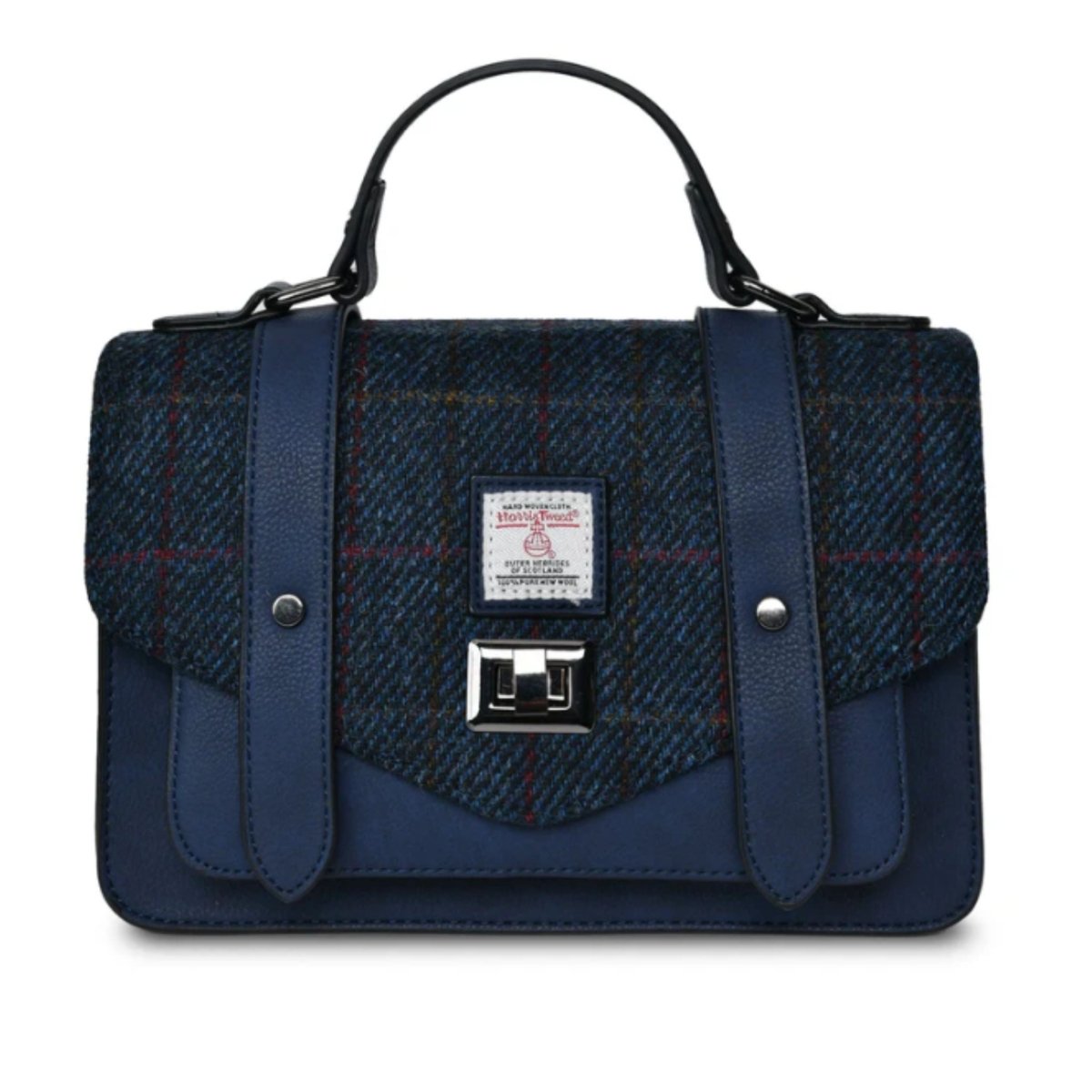 Islander Harris Tweed Large Satchel 'Navy Over-Check Tartan' - The Celtic Gift Store - Handbags