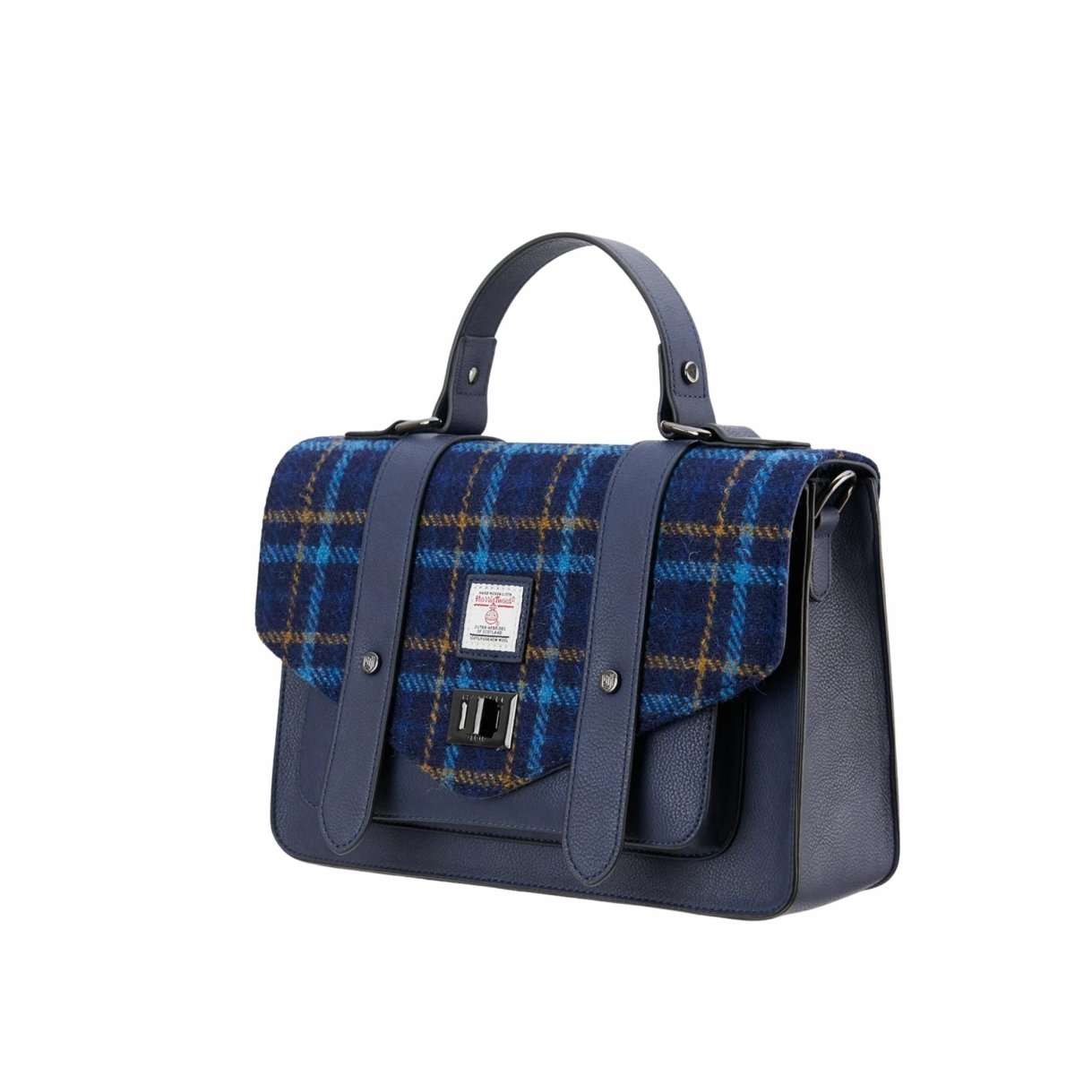 Islander Harris Tweed Large Satchel 'Navy Tartan'