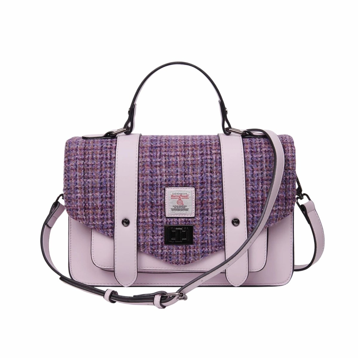 Islander Harris Tweed Large Satchel 'Violet Mini Dogtooth'