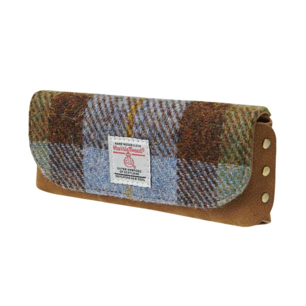 Islander Harris Tweed Leather Glasses Case 'Chestnut Blue Tartan'