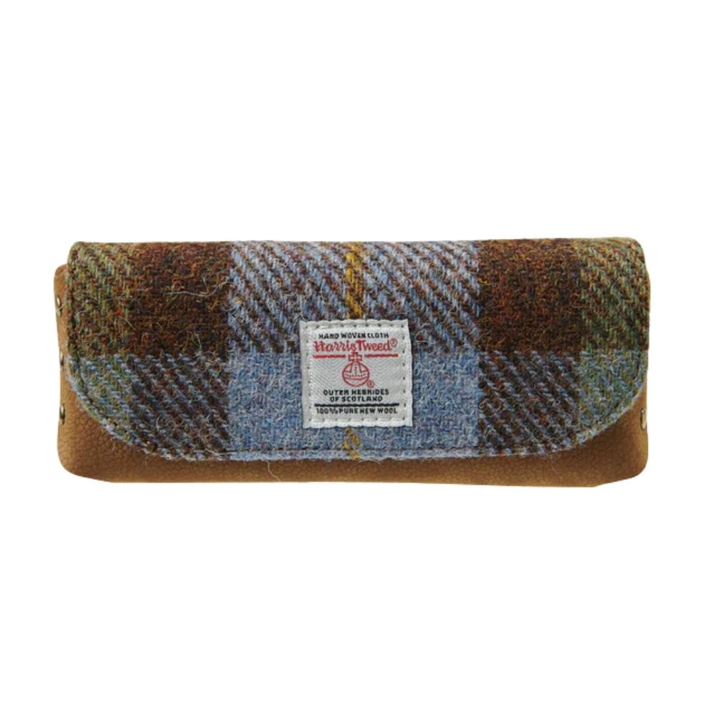 Islander Harris Tweed Leather Glasses Case 'Chestnut Blue Tartan'