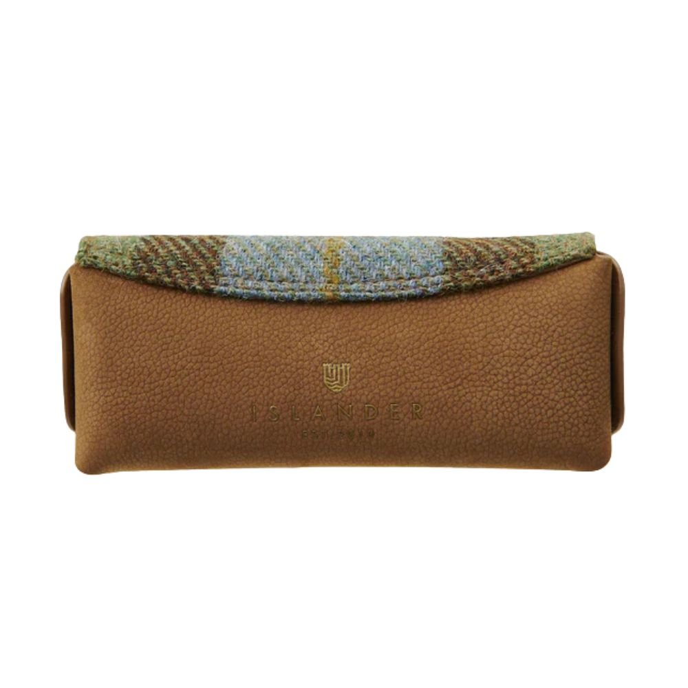 Islander Harris Tweed Leather Glasses Case 'Chestnut Blue Tartan'