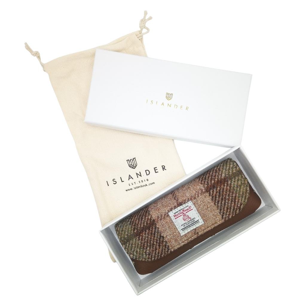 Islander Harris Tweed Leather Glasses Case 'Chestnut Tartan'