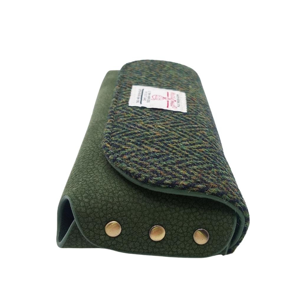 Islander Harris Tweed Leather Glasses Case 'Dark Green Herringbone'