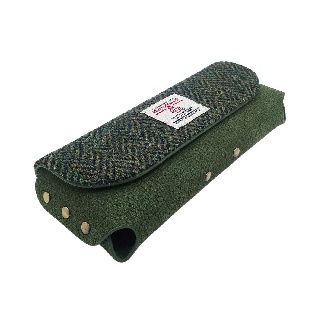 Islander Harris Tweed Leather Glasses Case 'Dark Green Herringbone'