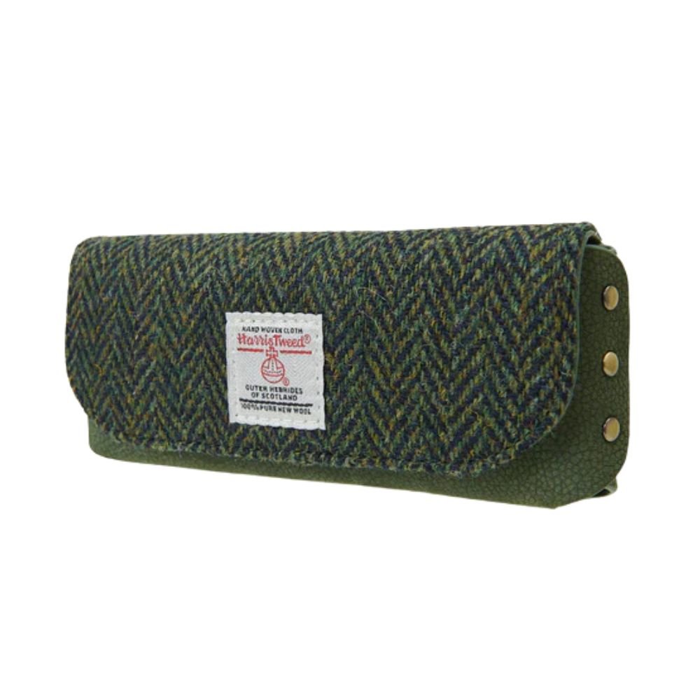 Islander Harris Tweed Leather Glasses Case 'Dark Green Herringbone'