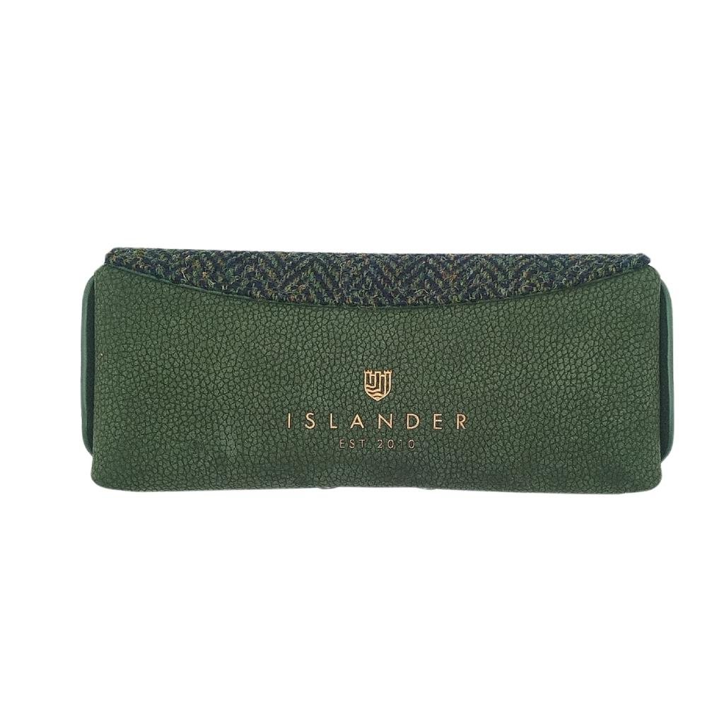 Islander Harris Tweed Leather Glasses Case 'Dark Green Herringbone'