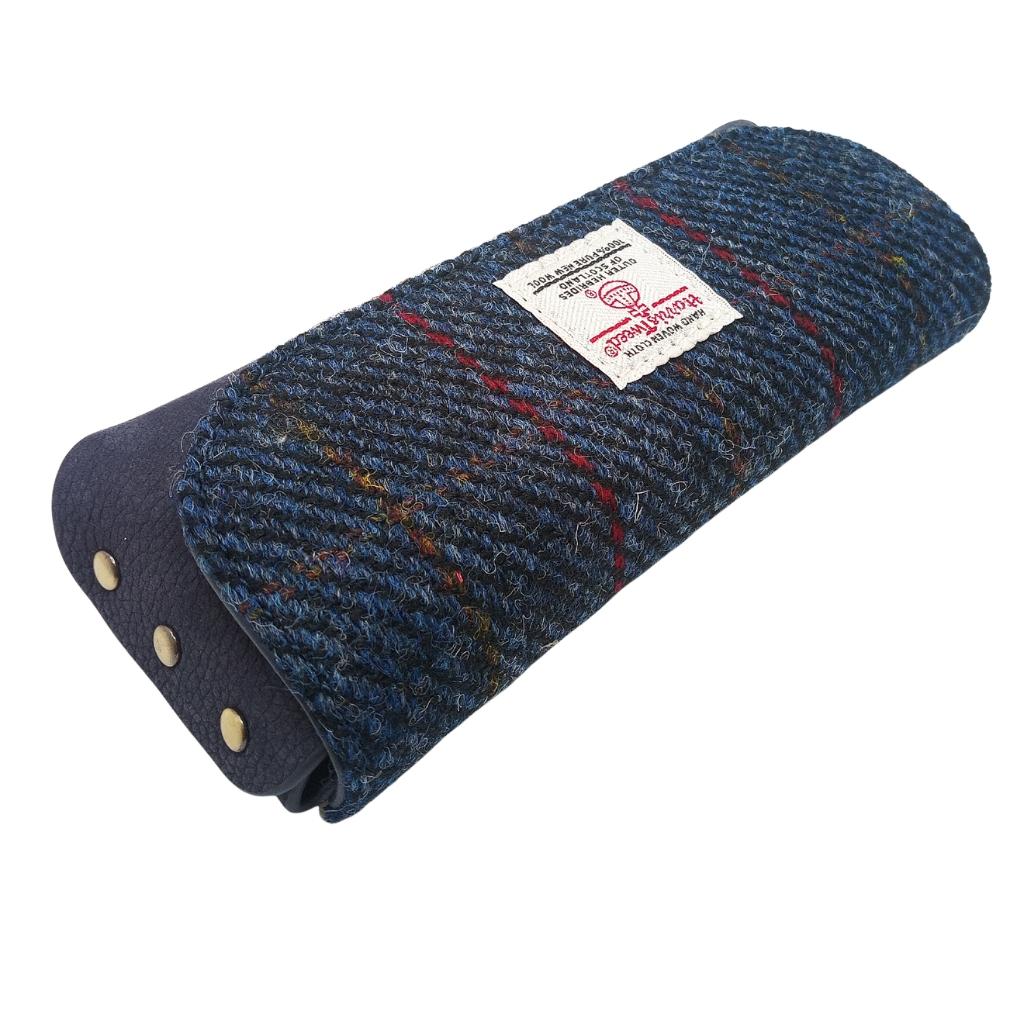Islander Harris Tweed Leather Glasses Case 'Navy Over Check'