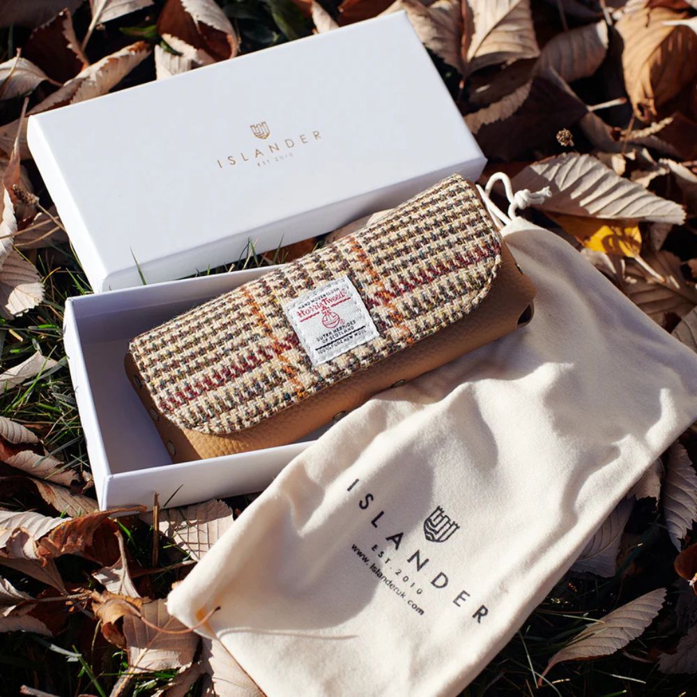Islander Harris Tweed Leather Glasses Case 'Navy Over Check'