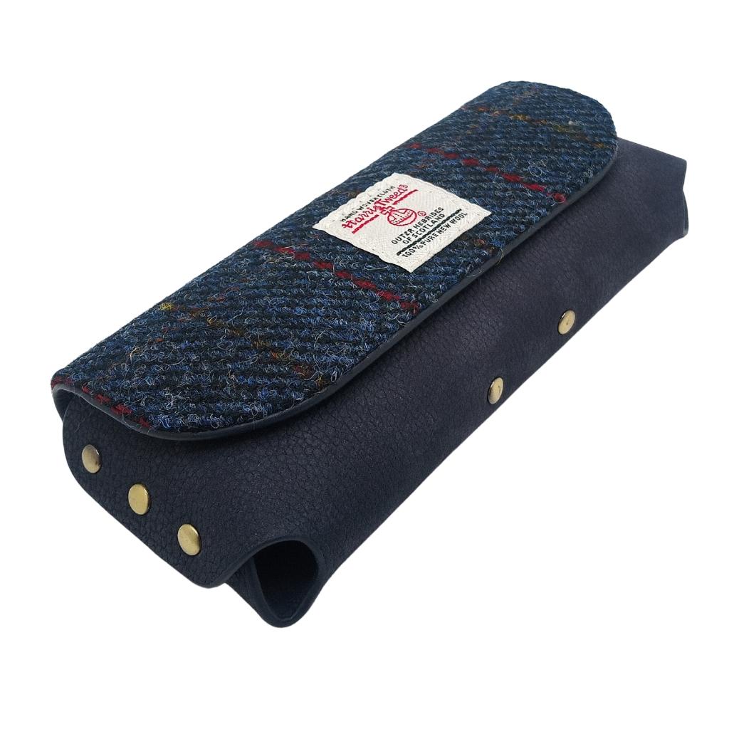 Islander Harris Tweed Leather Glasses Case 'Navy Over Check'