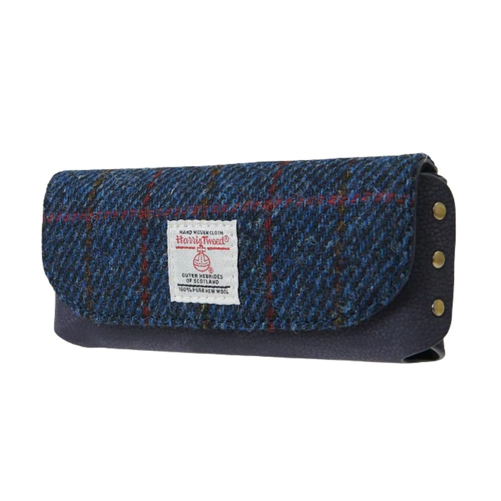 Islander Harris Tweed Leather Glasses Case 'Navy Over Check'