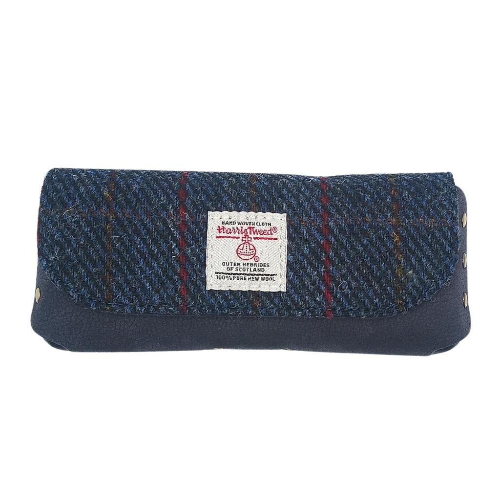 Islander Harris Tweed Leather Glasses Case 'Navy Over Check'