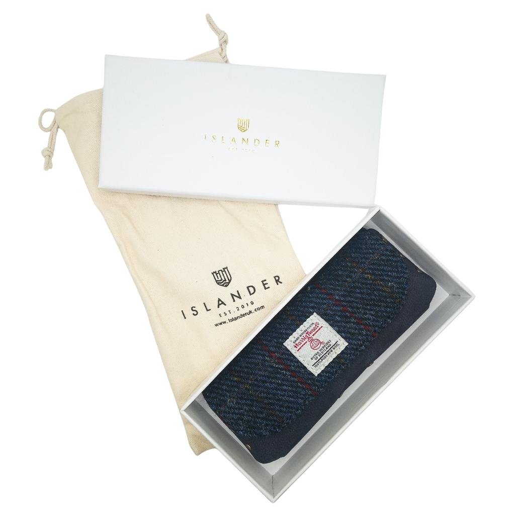Islander Harris Tweed Leather Glasses Case 'Navy Over Check'