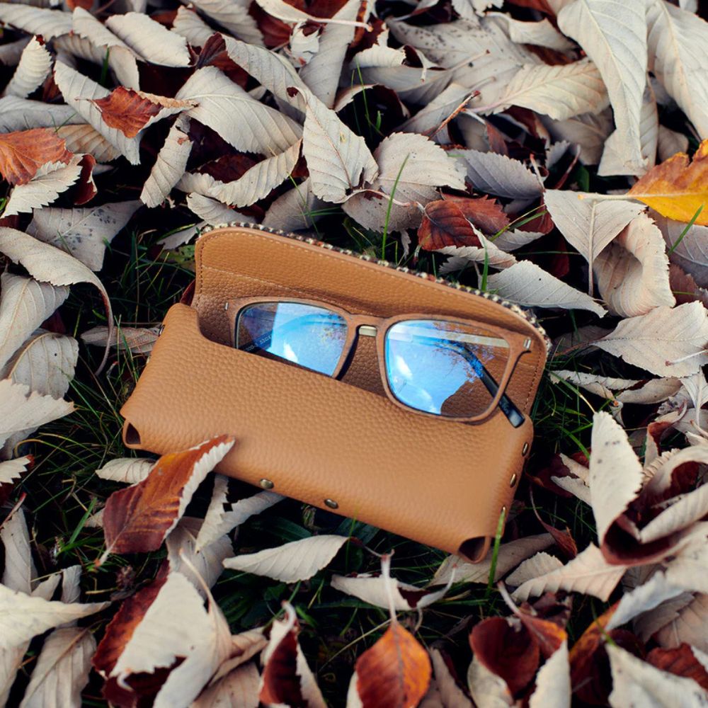 Islander Harris Tweed Leather Glasses Case 'Navy Over Check'