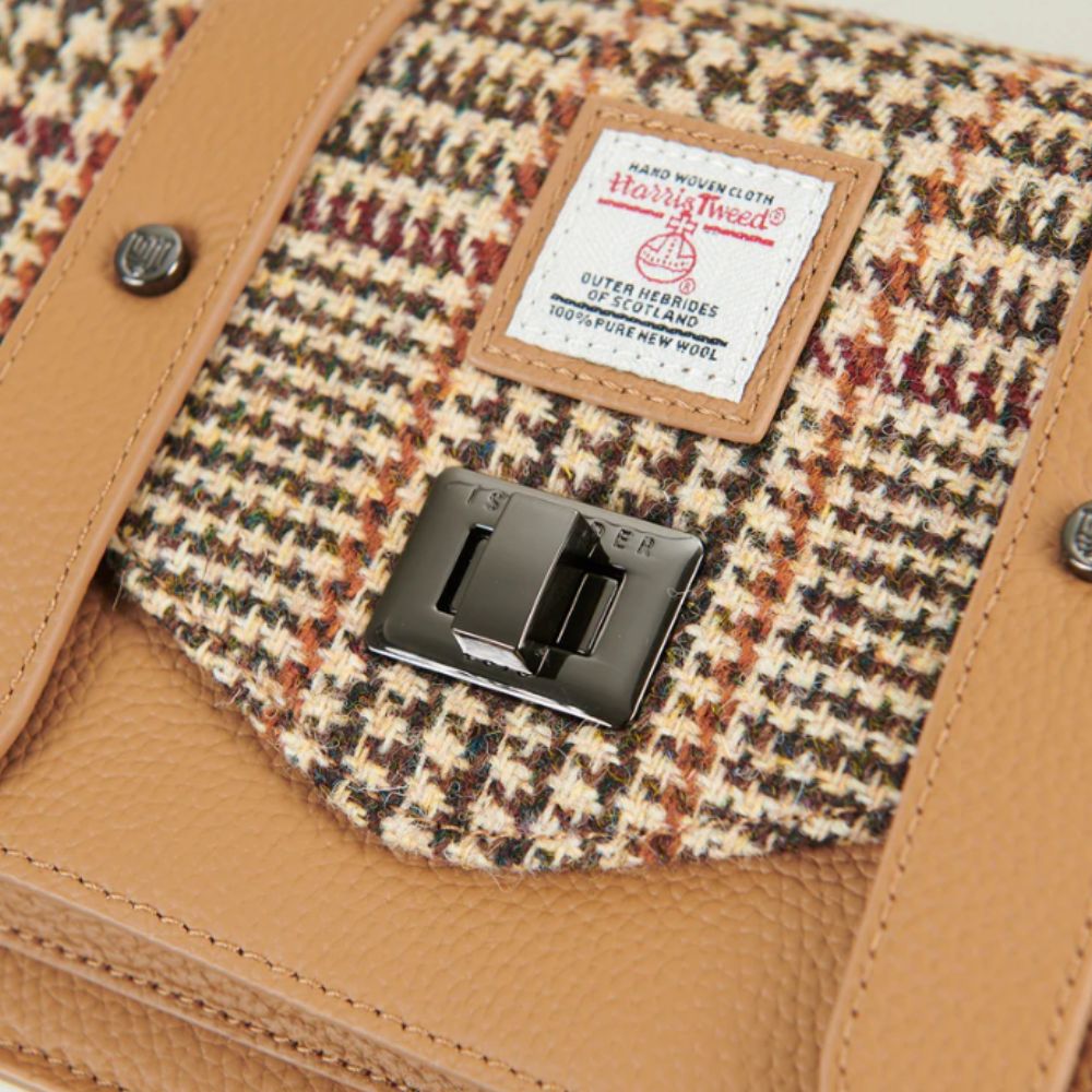 Islander Harris Tweed Leather Medium Satchel 'Beige Dogtooth' - The Celtic Gift Store - Handbags