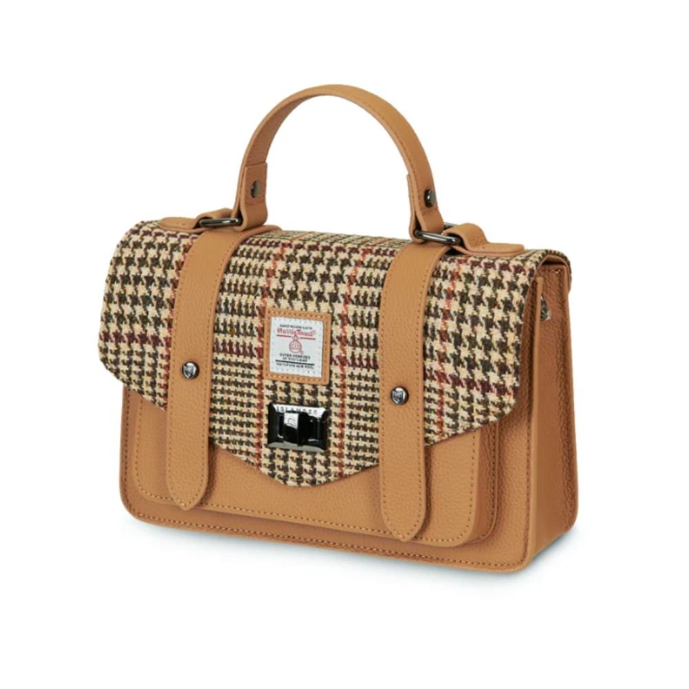 Islander Harris Tweed Leather Medium Satchel 'Beige Dogtooth' - The Celtic Gift Store - Handbags
