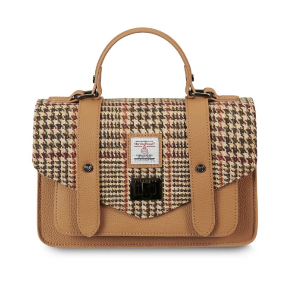 Islander Harris Tweed Leather Medium Satchel 'Beige Dogtooth' - The Celtic Gift Store - Handbags