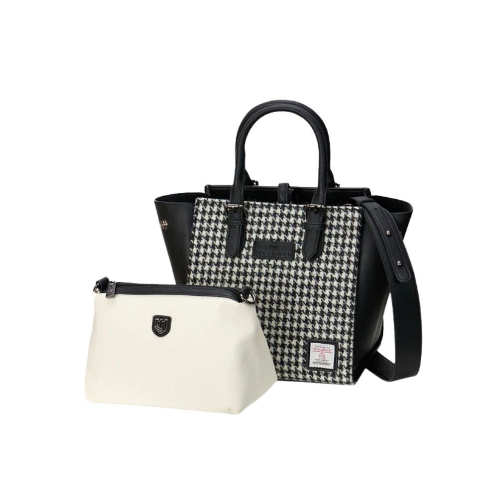 Islander Harris Tweed Medium Caillie Tote 'Black and White Dogtooth'