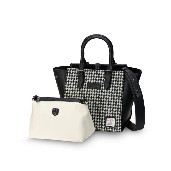 Islander Harris Tweed Medium Caillie Tote 'Black and White Dogtooth' - The Celtic Gift Store - Handbags