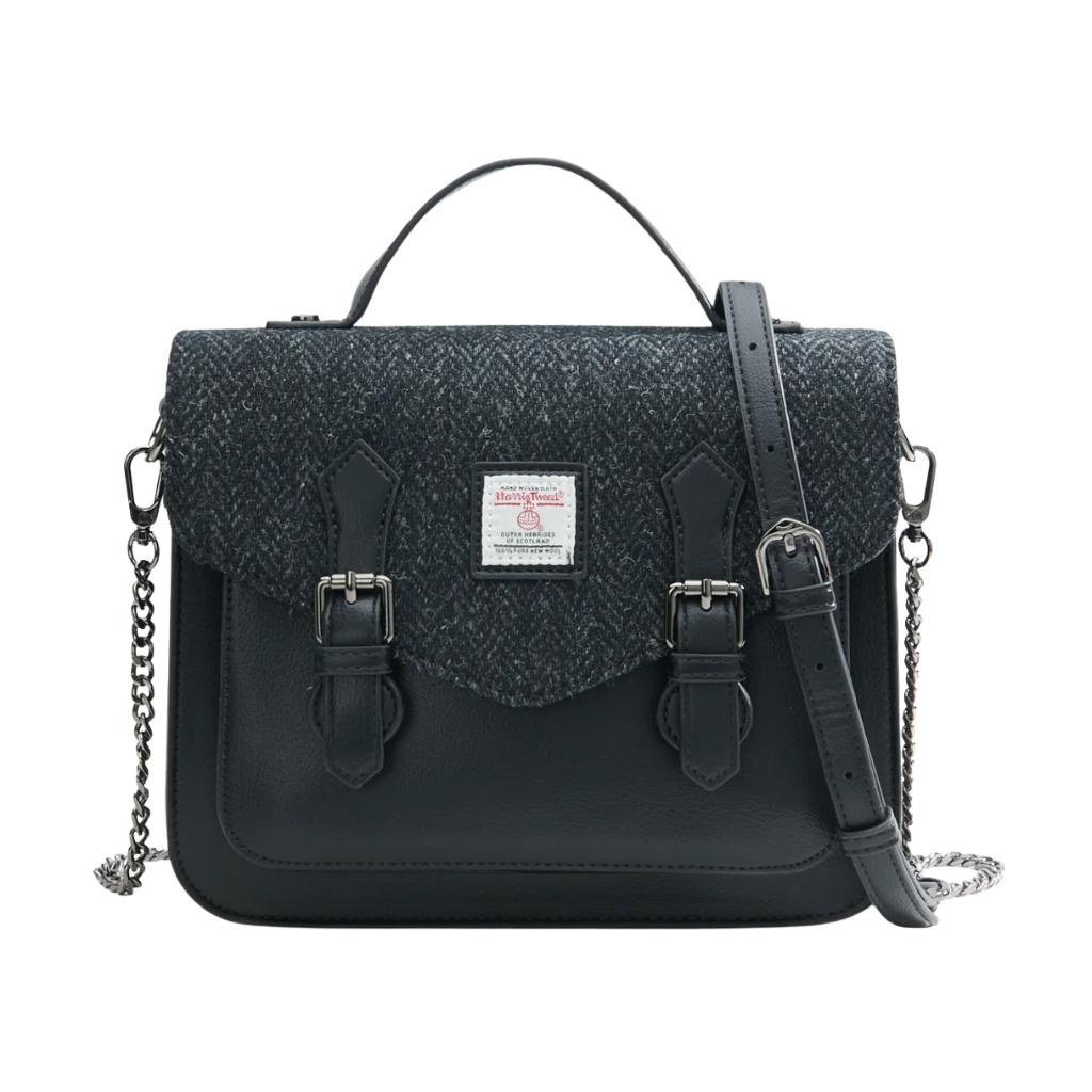 Islander Harris Tweed Medium Calton Satchel 'Black Herringbone' by Islander - Handbags