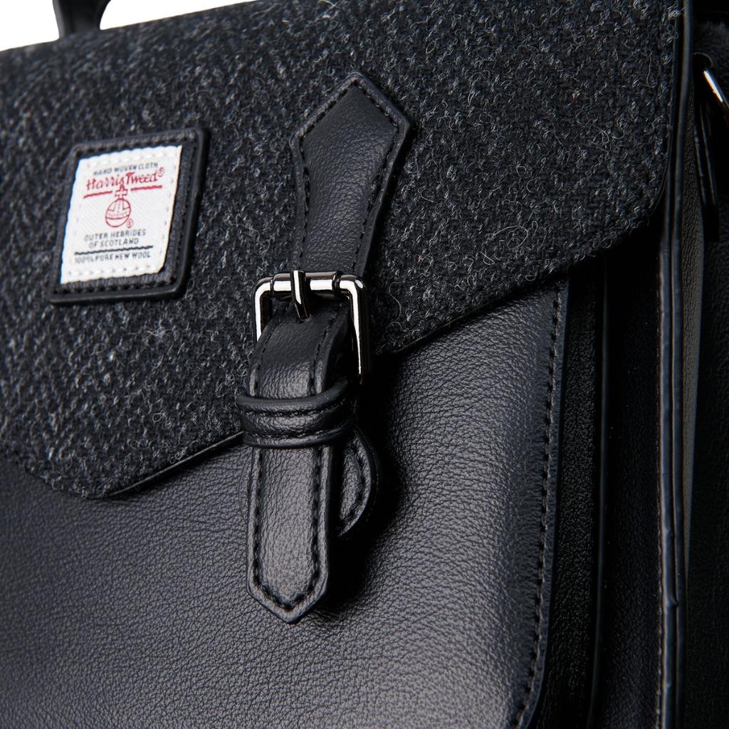 Islander Harris Tweed Medium Calton Satchel 'Black Herringbone' by Islander - Handbags