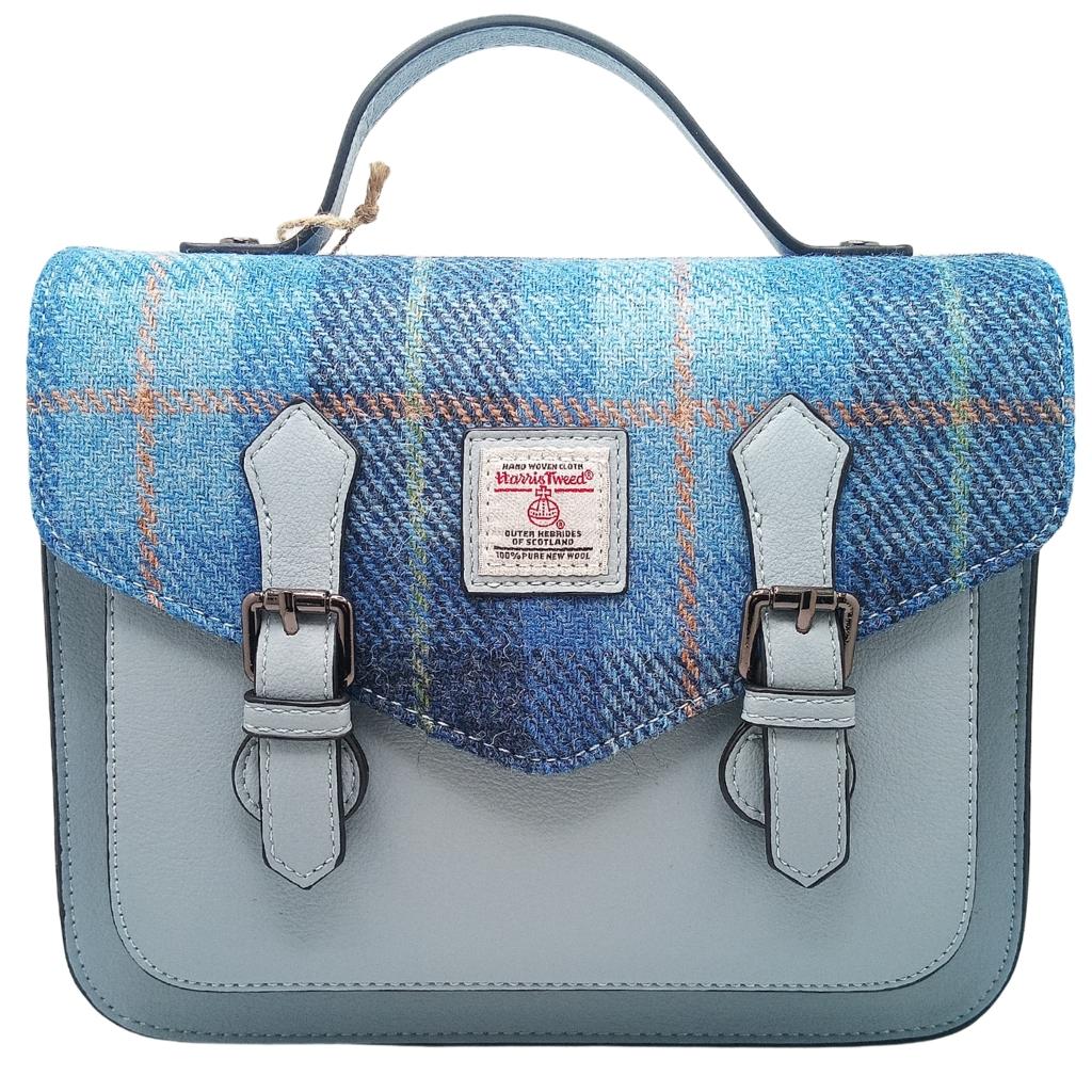 Islander Harris Tweed Medium Calton Satchel 'Blue Tartan'