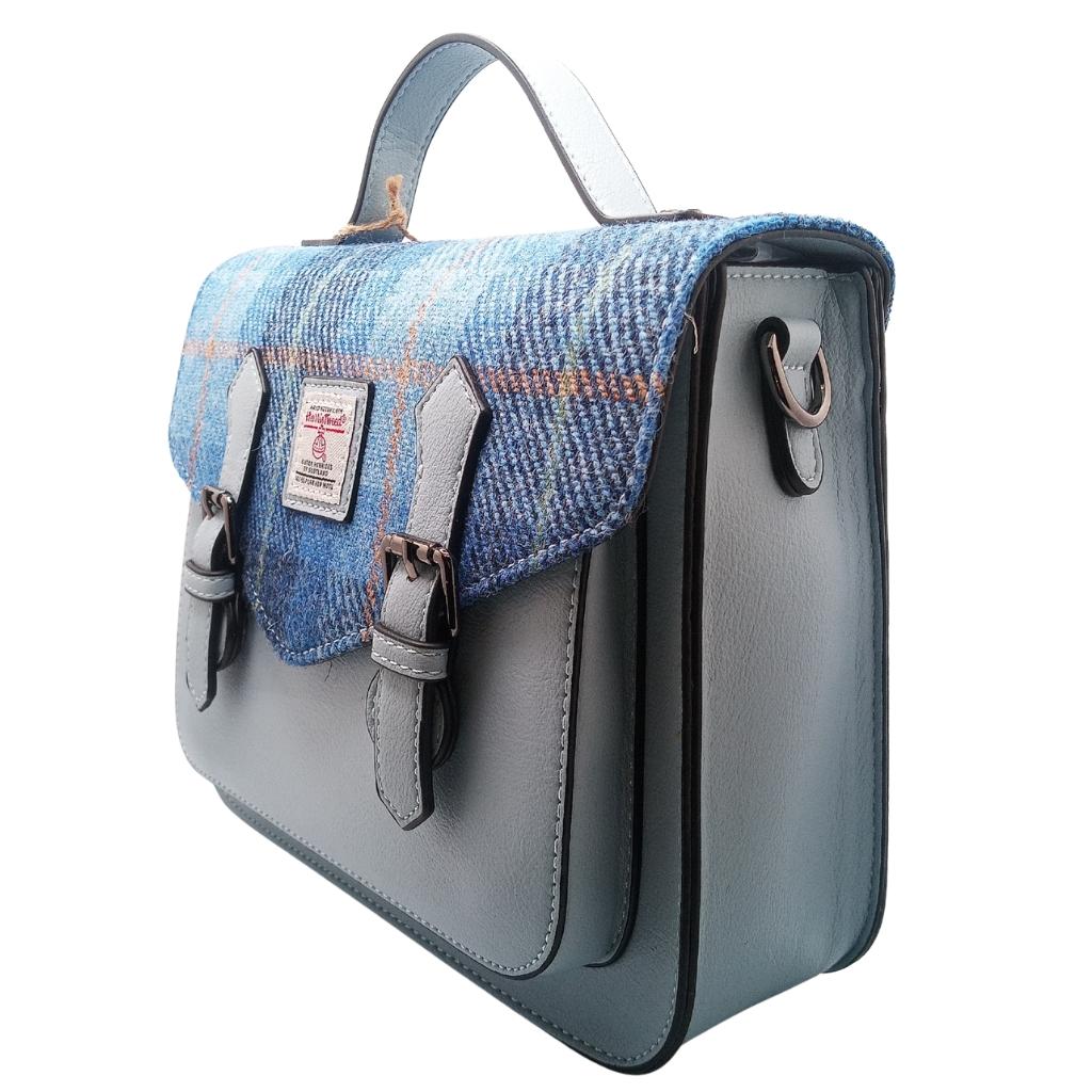 Islander Harris Tweed Medium Calton Satchel 'Blue Tartan'
