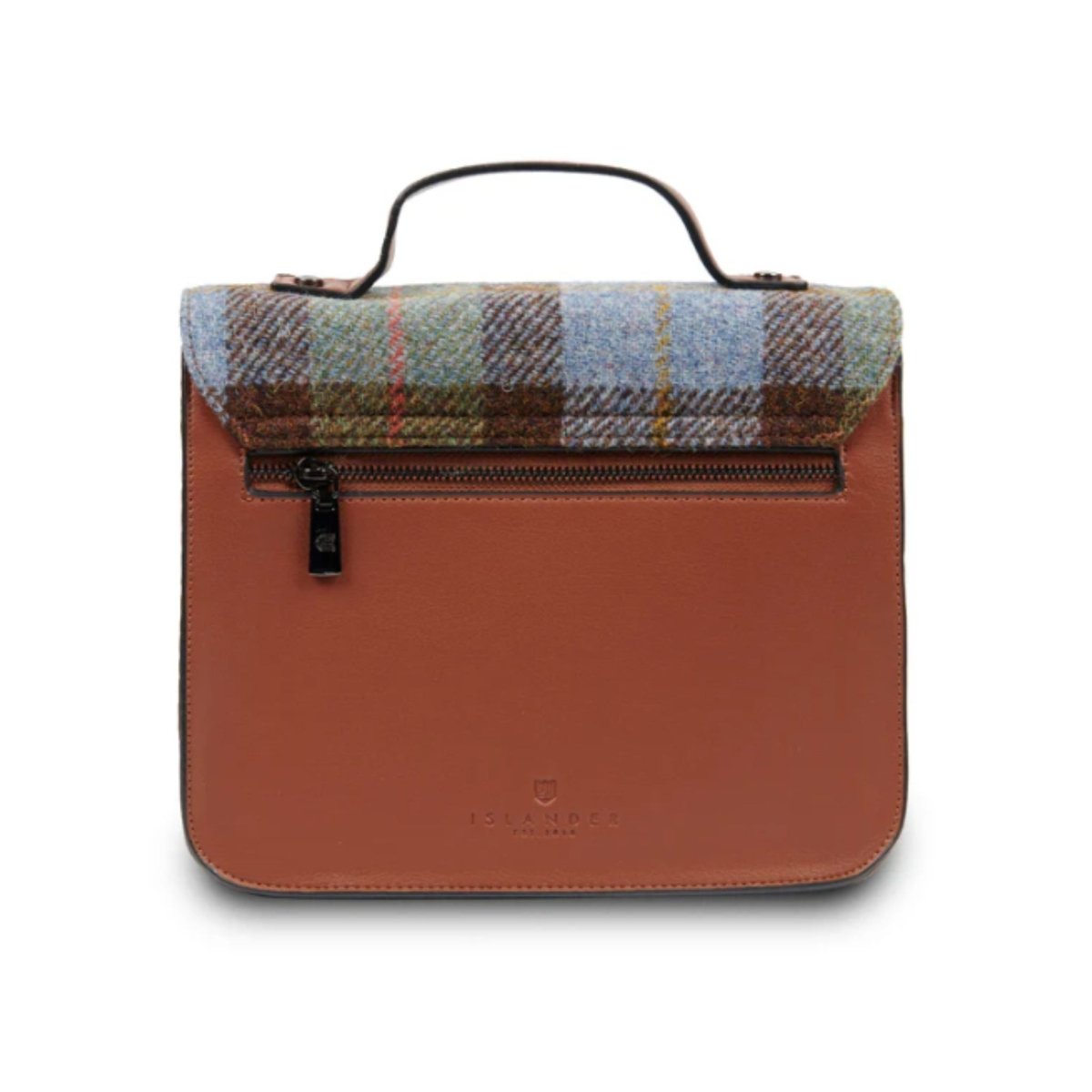 Islander Harris Tweed Medium Calton Satchel 'Chestnut Blue Tartan' - The Celtic Gift Store - Handbags