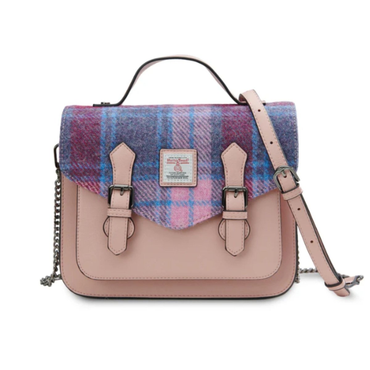 Islander Harris Tweed Medium Calton Satchel 'Pink and Blue Tartan'- The Celtic Gift Store - Handbags