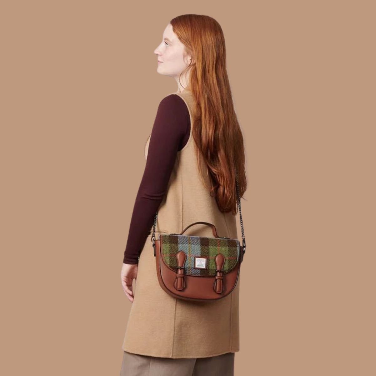 Islander Harris Tweed Medium Cobble Satchel 'Blue Tartan'