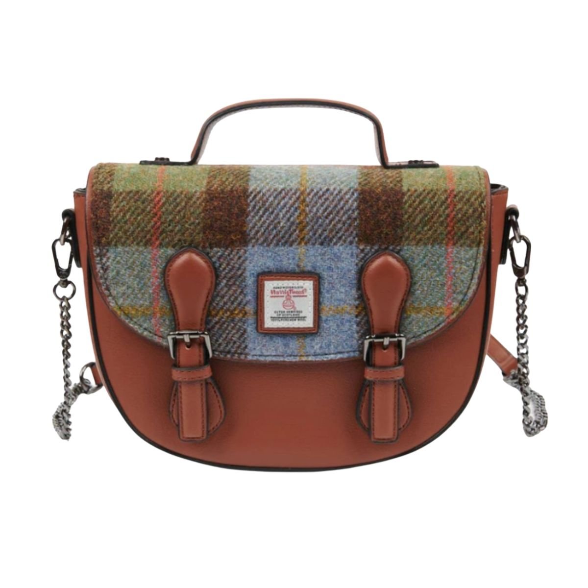 Islander Harris Tweed Medium Cobble Satchel 'Chestnut Blue Tartan'