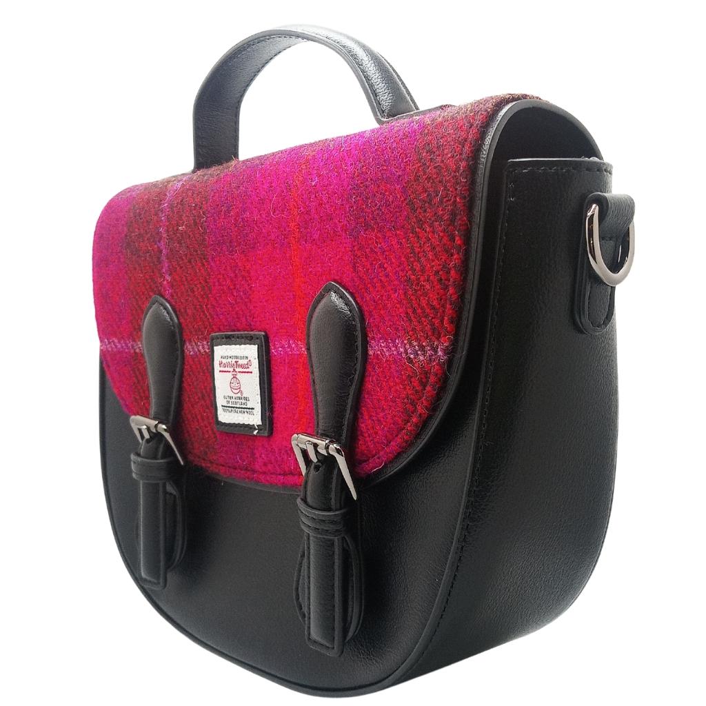 Islander Harris Tweed Medium Cobble Satchel 'Fuchsia Tartan'