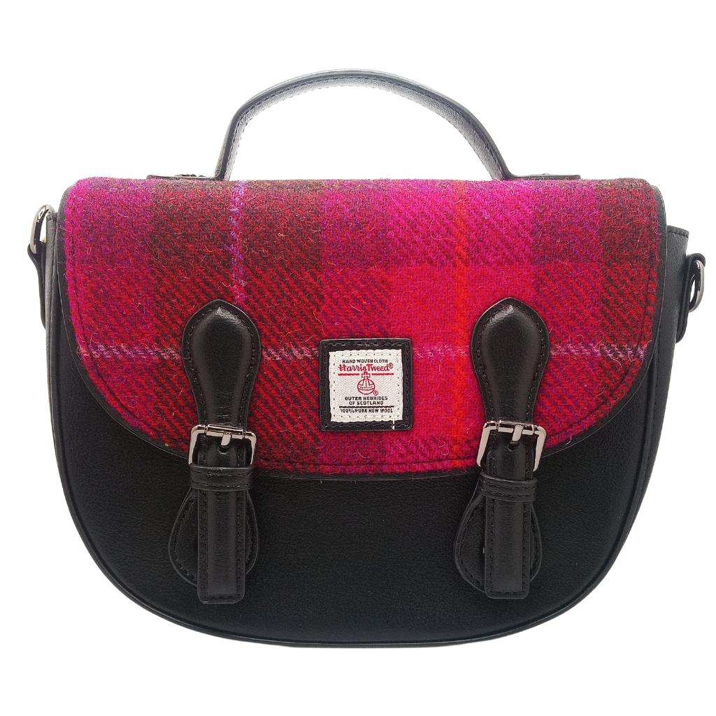 Islander Harris Tweed Medium Cobble Satchel 'Fuchsia Tartan'