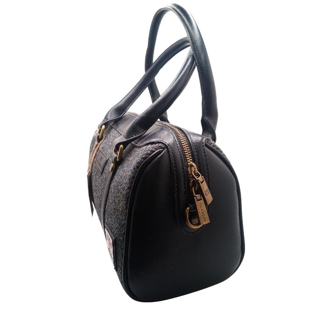 Islander Harris Tweed Medium Duffel Bag 'Black and Grey Herringbone'