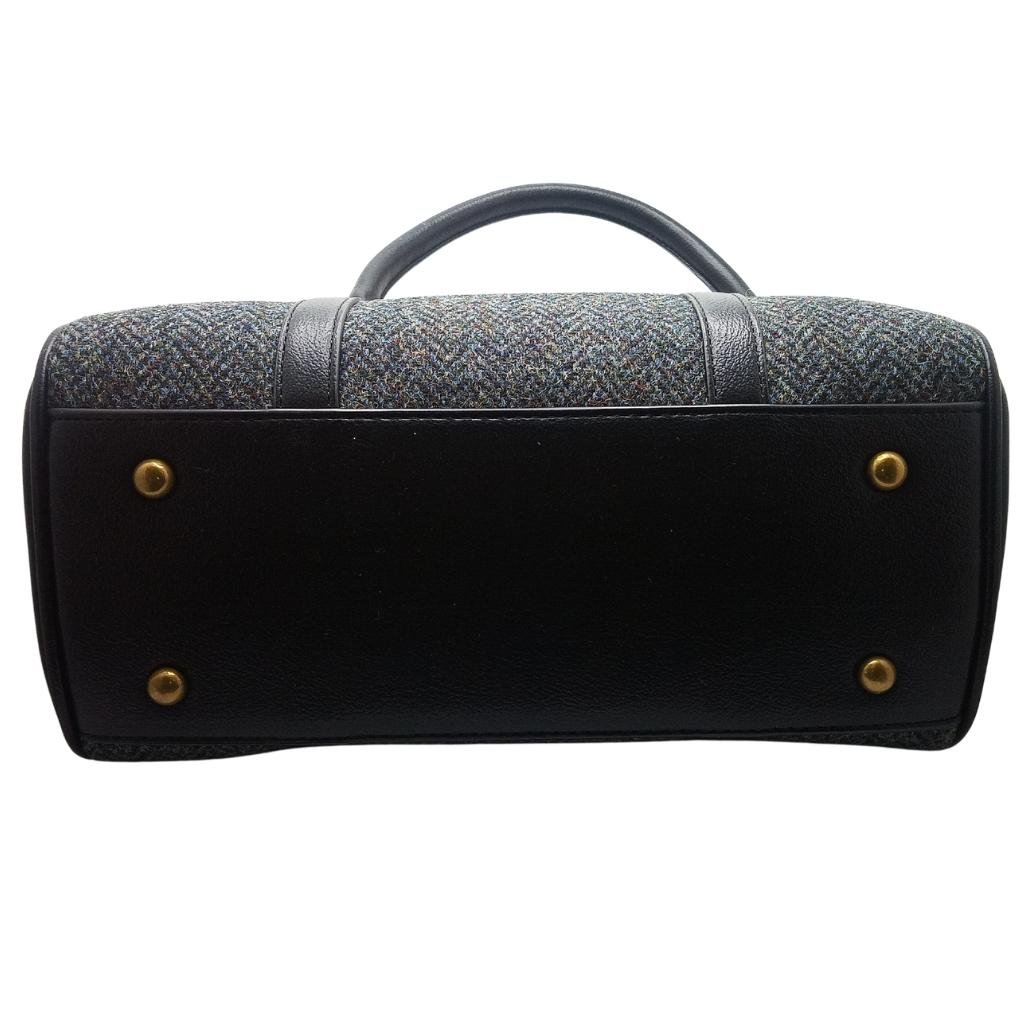 Islander Harris Tweed Medium Duffel Bag 'Black and Grey Herringbone'