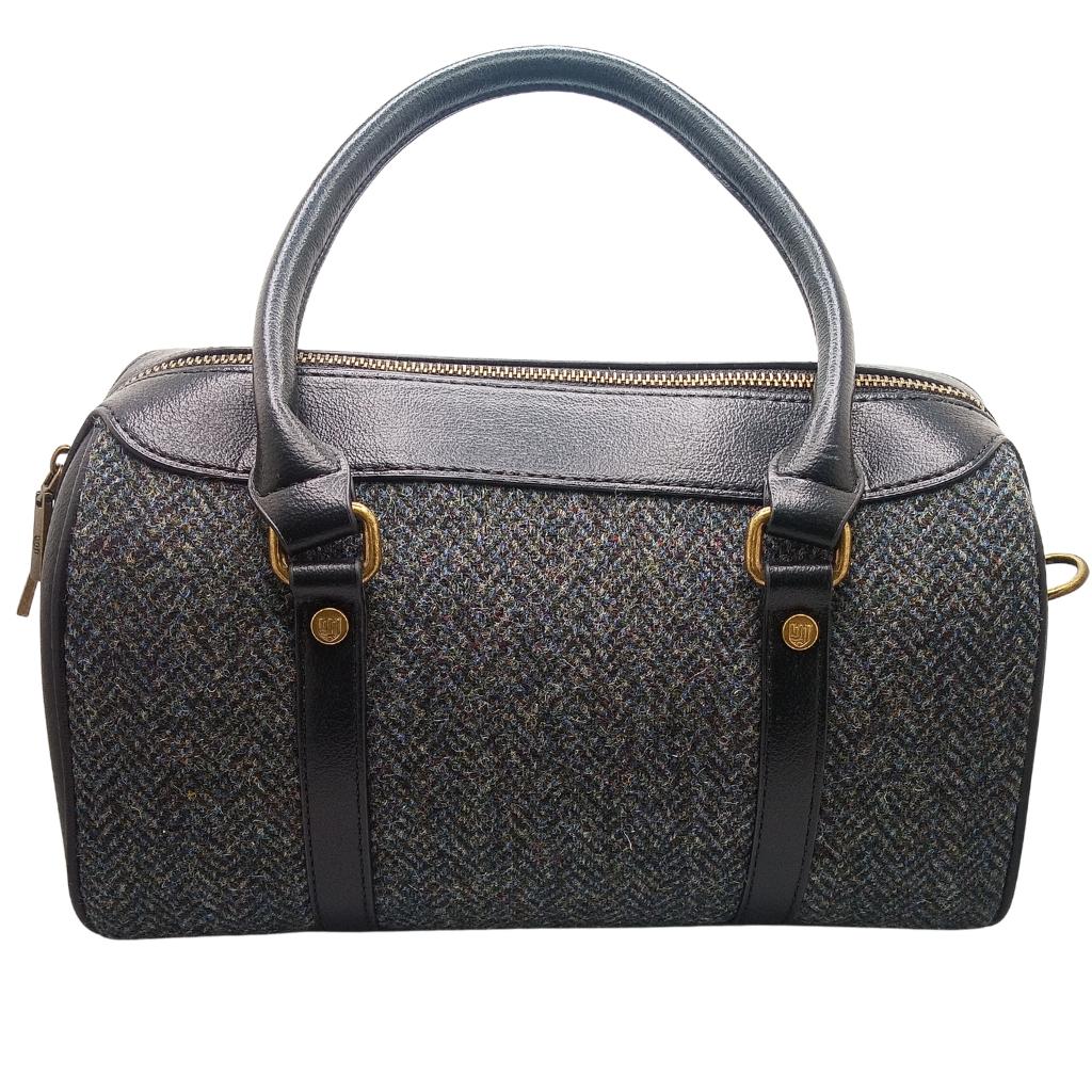 Islander Harris Tweed Medium Duffel Bag 'Black and Grey Herringbone'