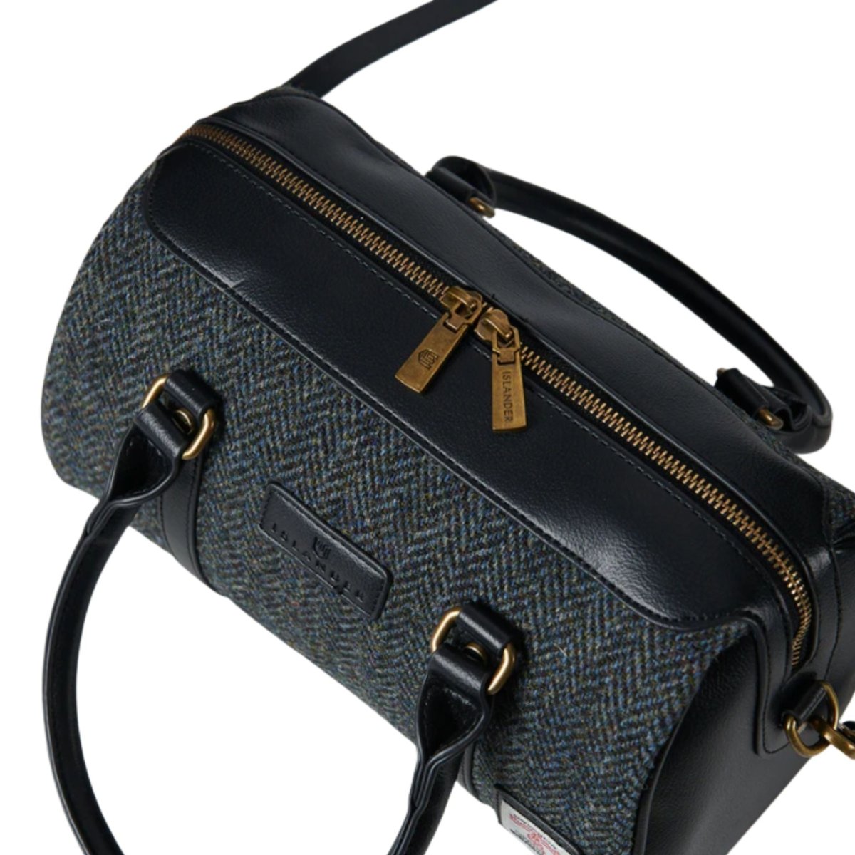 Islander Harris Tweed Medium Duffle Bag 'Black and Grey Herringbone' - The Celtic Gift Store - Handbags