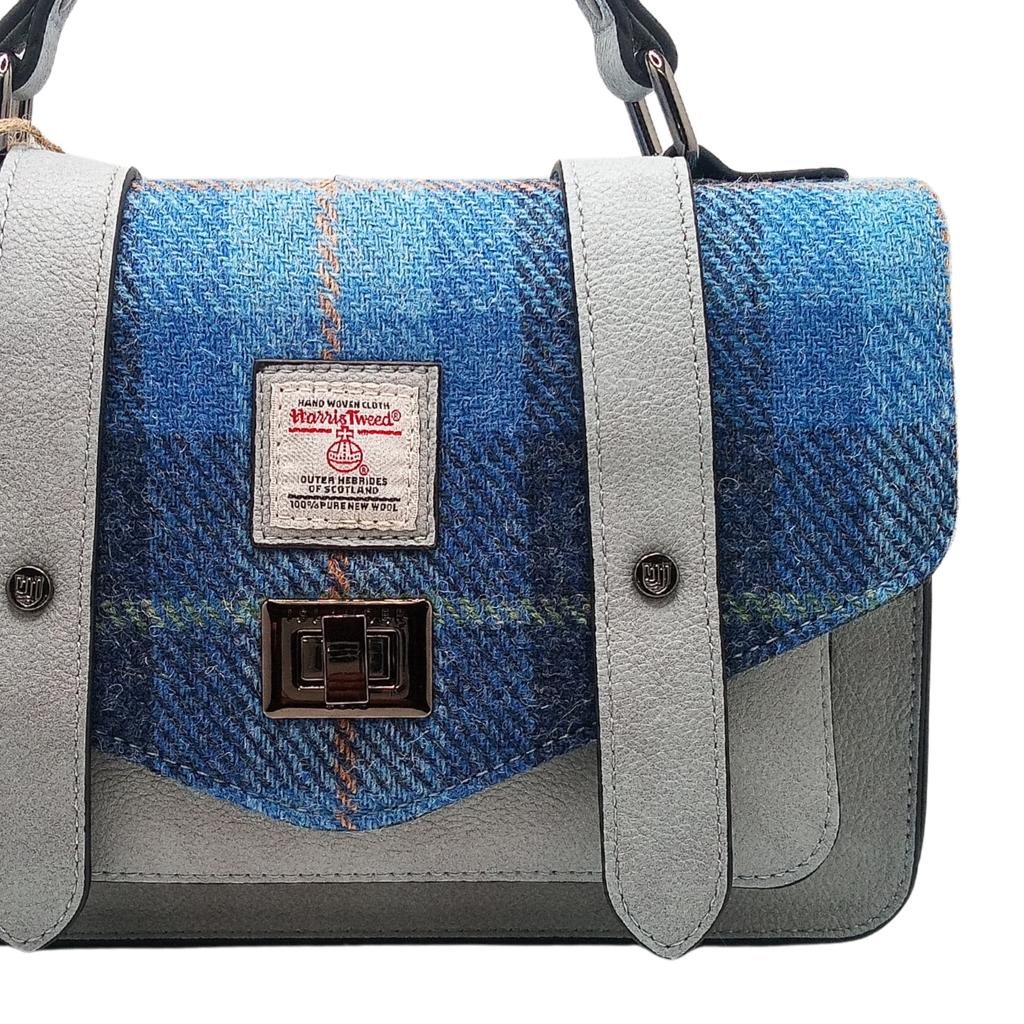 Islander Harris Tweed Medium Satchel 'Blue Tartan'