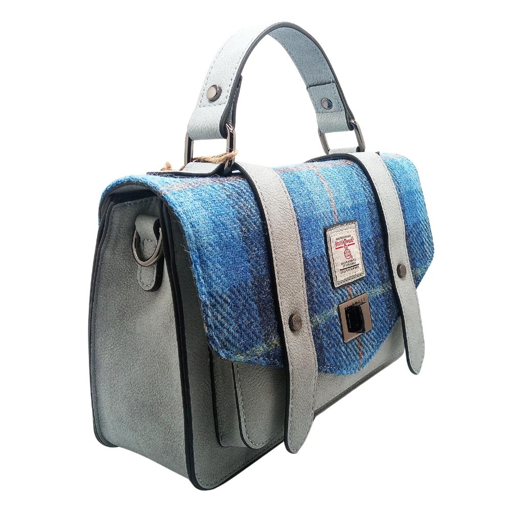 Islander Harris Tweed Medium Satchel 'Blue Tartan'